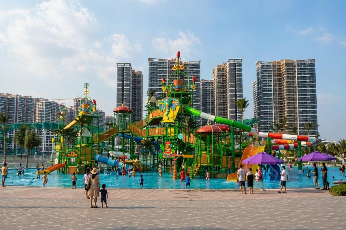 công viên grand park với không gian giải trí và hồ nước rộng lớn